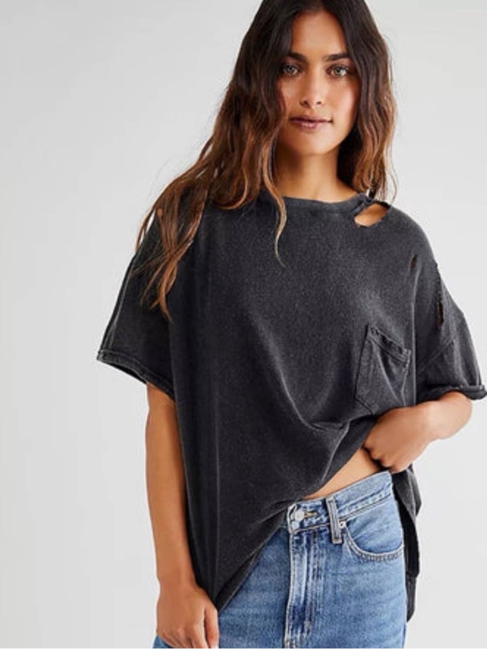 We The Free Black Rubi Tee Distressed Destroyed Thrashed lagenlook whimsygoth M